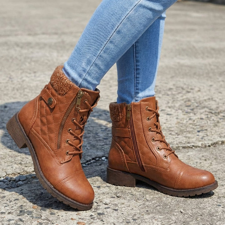María | Botines Acolchados de Piel Sintética con Cordones y Tacón Bajo